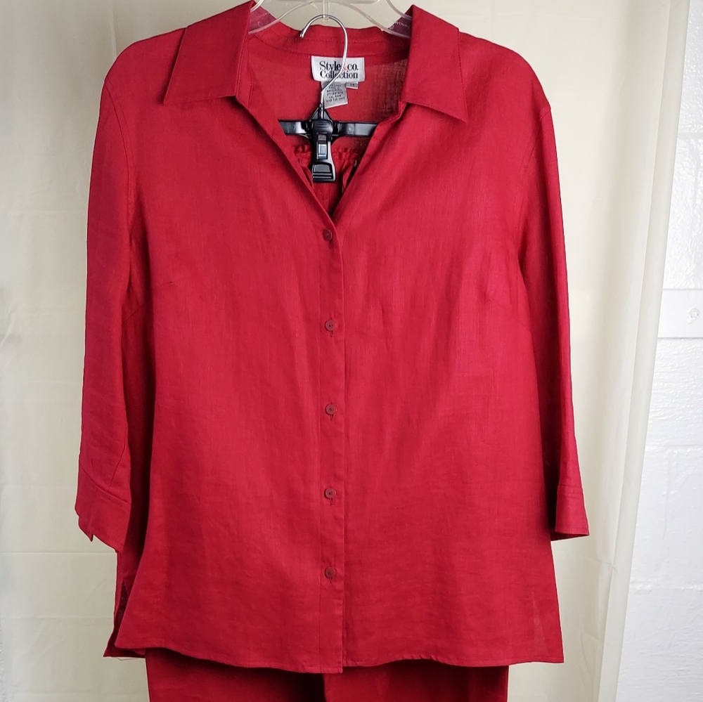 Pink Linen Pairing Size 14 Jacket & Size 12 Elastic Waist Pants By Style & Co
